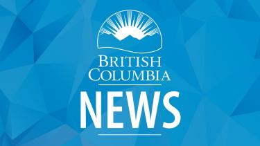 BC Gov - News BC Logo with NEWS written underneath and abstract blue background